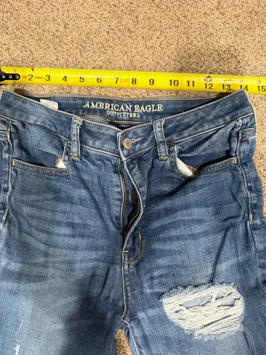 American Eagle Distressed Skinny Jegging Jeans - Dark Blue - Picture 3 of 7